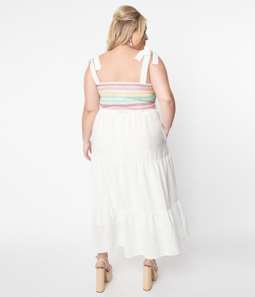 Tiered knit maxi dress in rainbow wide stripe Clearance
