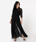 Unique Vintage Black Swiss Dot Starlet Duster - Unique Vintage - Womens, DRESSES, MAXI