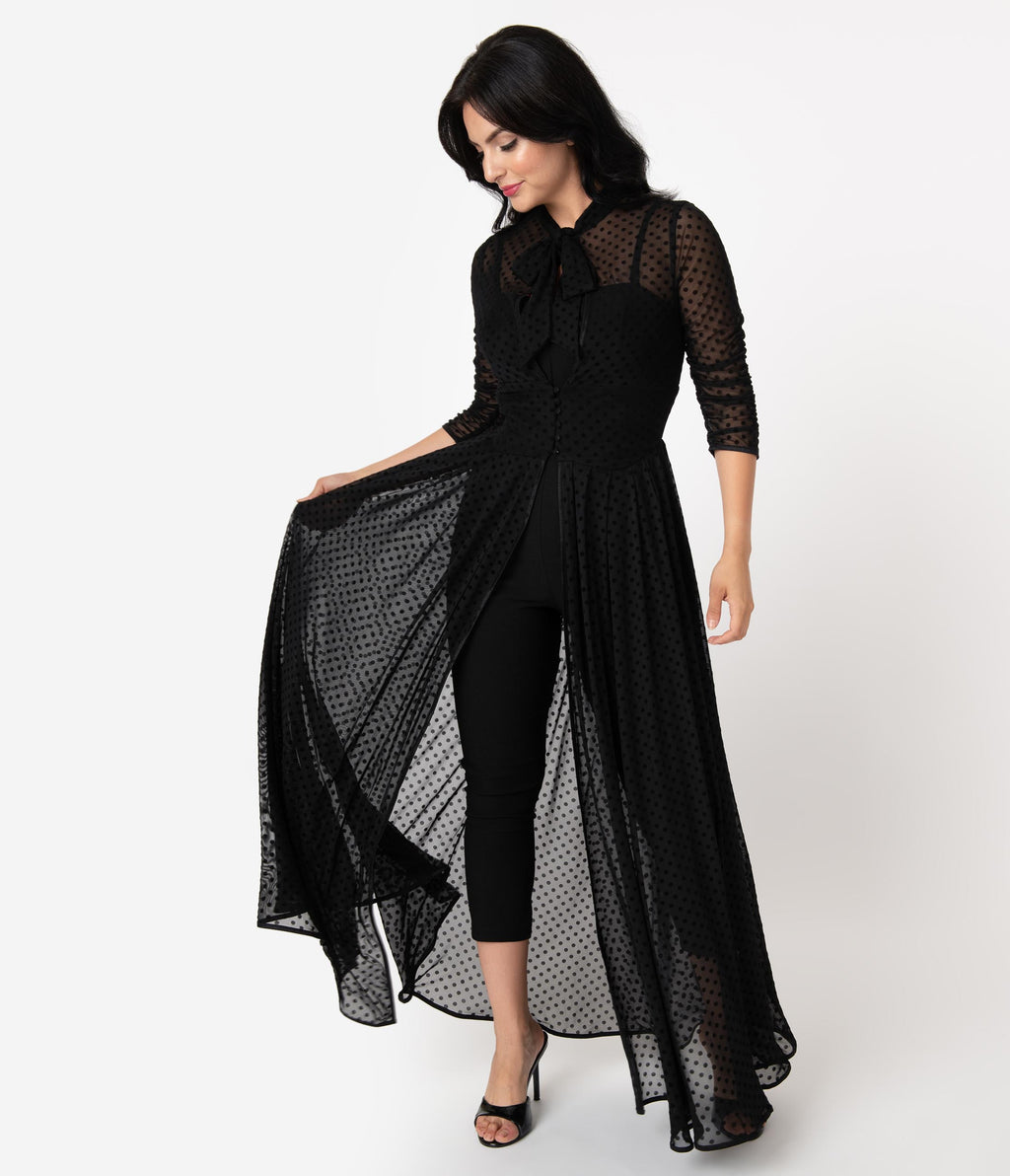 Unique Vintage Black Swiss Dot Starlet Duster - Unique Vintage - Womens, DRESSES, MAXI