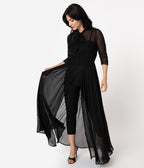 Unique Vintage Black Swiss Dot Starlet Duster - Unique Vintage - Womens, DRESSES, MAXI