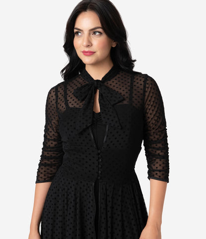 Unique Vintage Black Swiss Dot Starlet Duster - Unique Vintage - Womens, DRESSES, MAXI