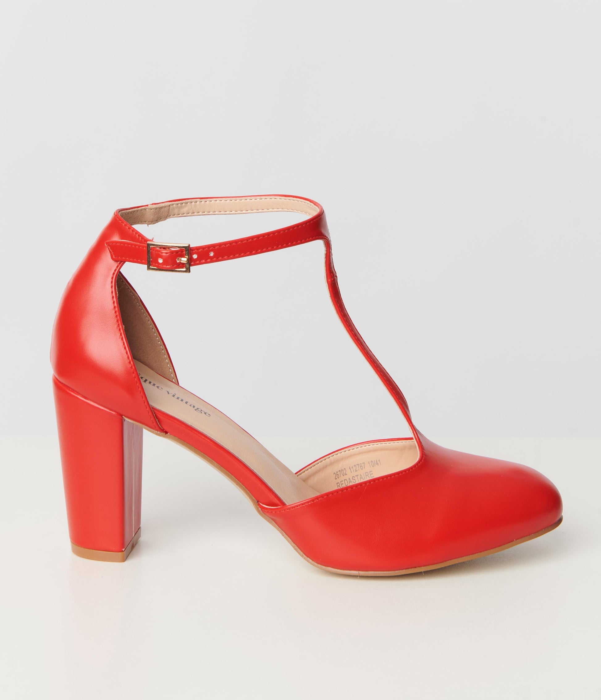 Unique Vintage 1920s Red Leatherette T - Strap Astaire Pumps - Unique Vintage - Womens, SHOES, HEELS