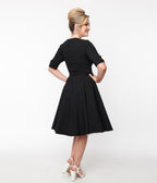 Unique Vintage Black Delores Swing Dress with Sleeves