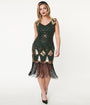 Unique Vintage 1920s Emerald & Gold Sequin Lina Flapper Dress