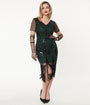 Unique Vintage 1920s Emerald & Black Sequin Katriane Flapper Dress