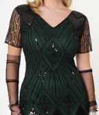 Unique Vintage 1920s Emerald & Black Sequin Katriane Flapper Dress