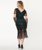 Unique Vintage 1920s Emerald & Black Sequin Katriane Flapper Dress