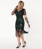 Unique Vintage 1920s Emerald & Black Sequin Katriane Flapper Dress