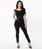 Unique Vintage Black Off Shoulder Gillian Jumpsuit