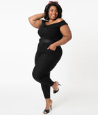 Unique Vintage Plus Size 1950s Black Off Shoulder Gillian Jumpsuit