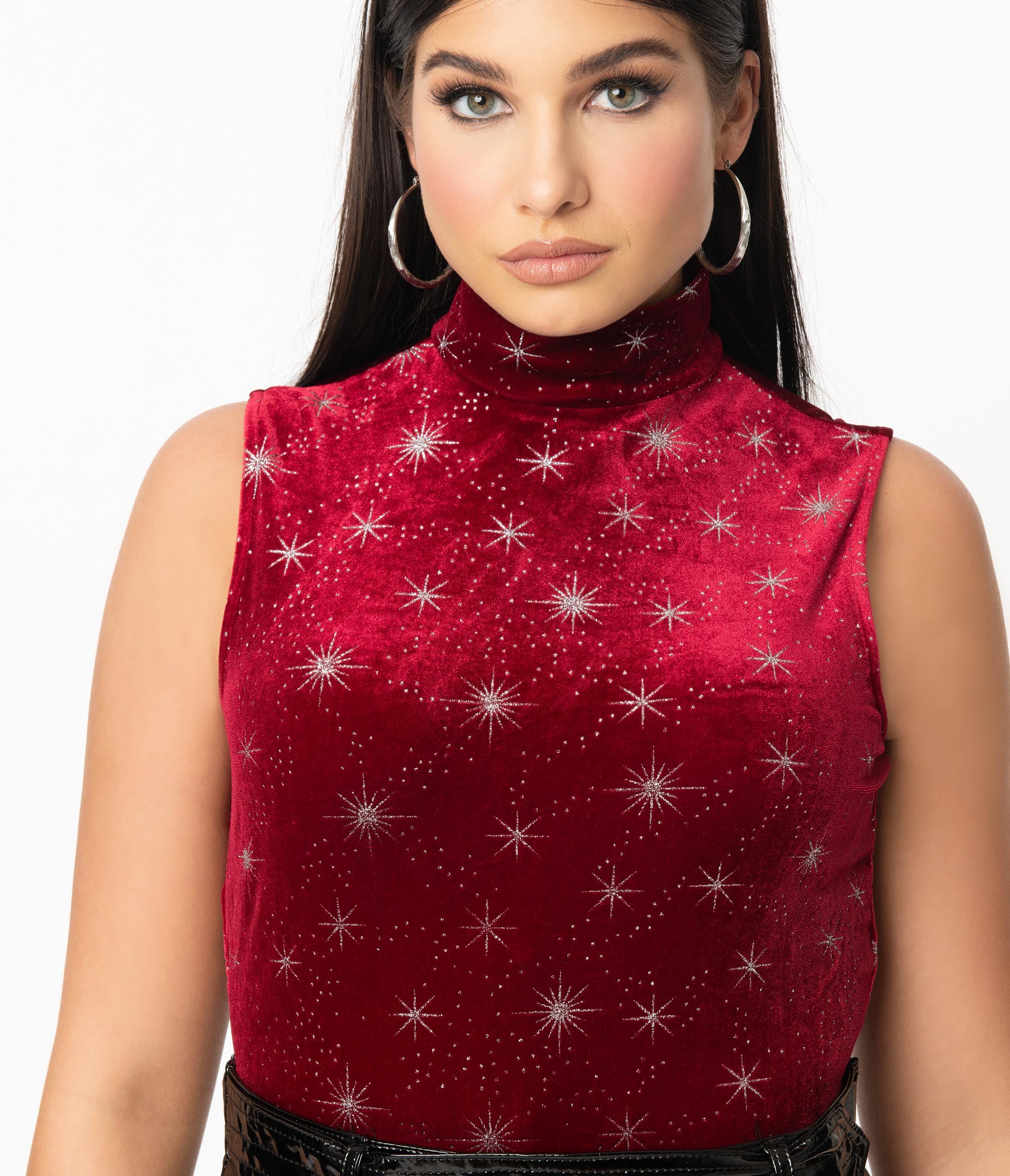 Smak Parlour 1960s Burgundy Velvet & Silver Star Sparkle Corporate Lingo Top