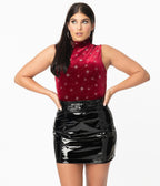 Smak Parlour 1960s Burgundy Velvet & Silver Star Sparkle Corporate Lingo Top