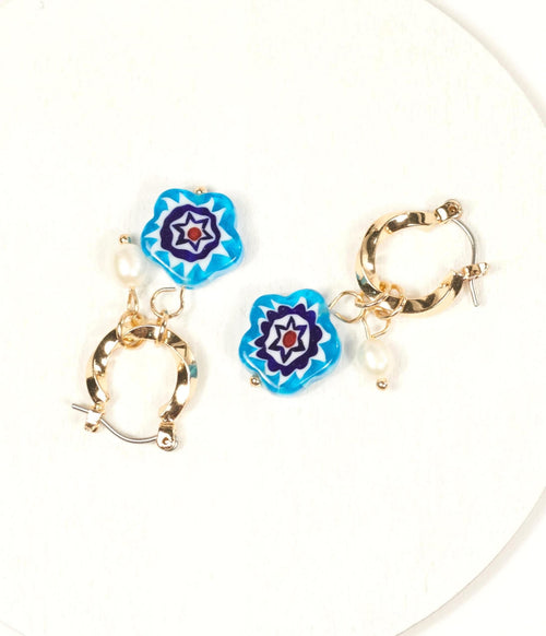 14K Gold Plated & Floral Beaded Sweetie Hoop Earrings - Unique Vintage - Earrings