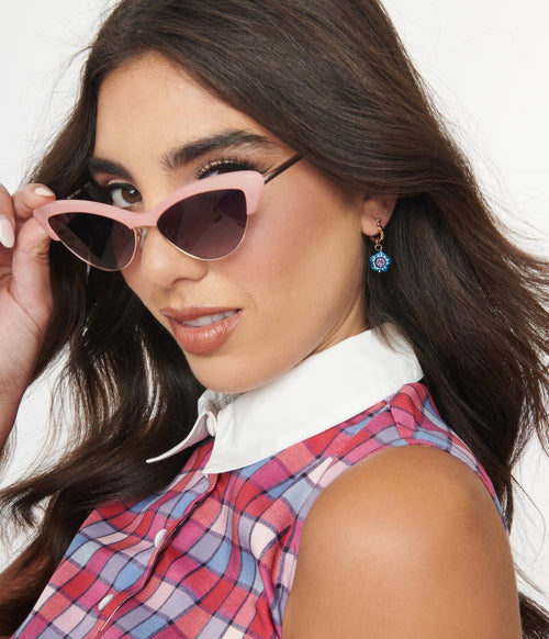 14K Gold Plated & Floral Beaded Sweetie Hoop Earrings - Unique Vintage - Earrings