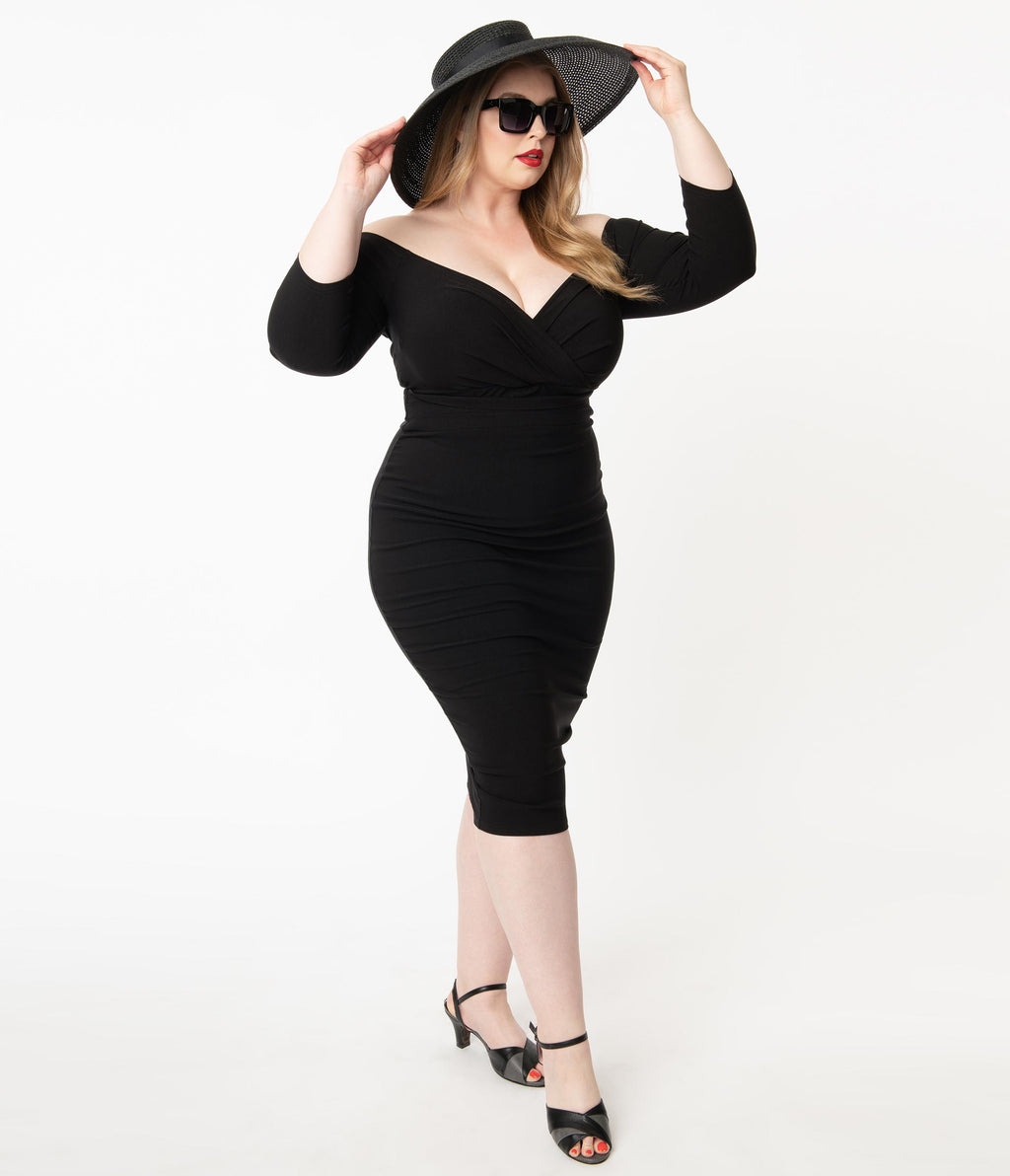 pencil cut dress for chubby Unique Vintage Plus Size Black Shailene Pencil Dress