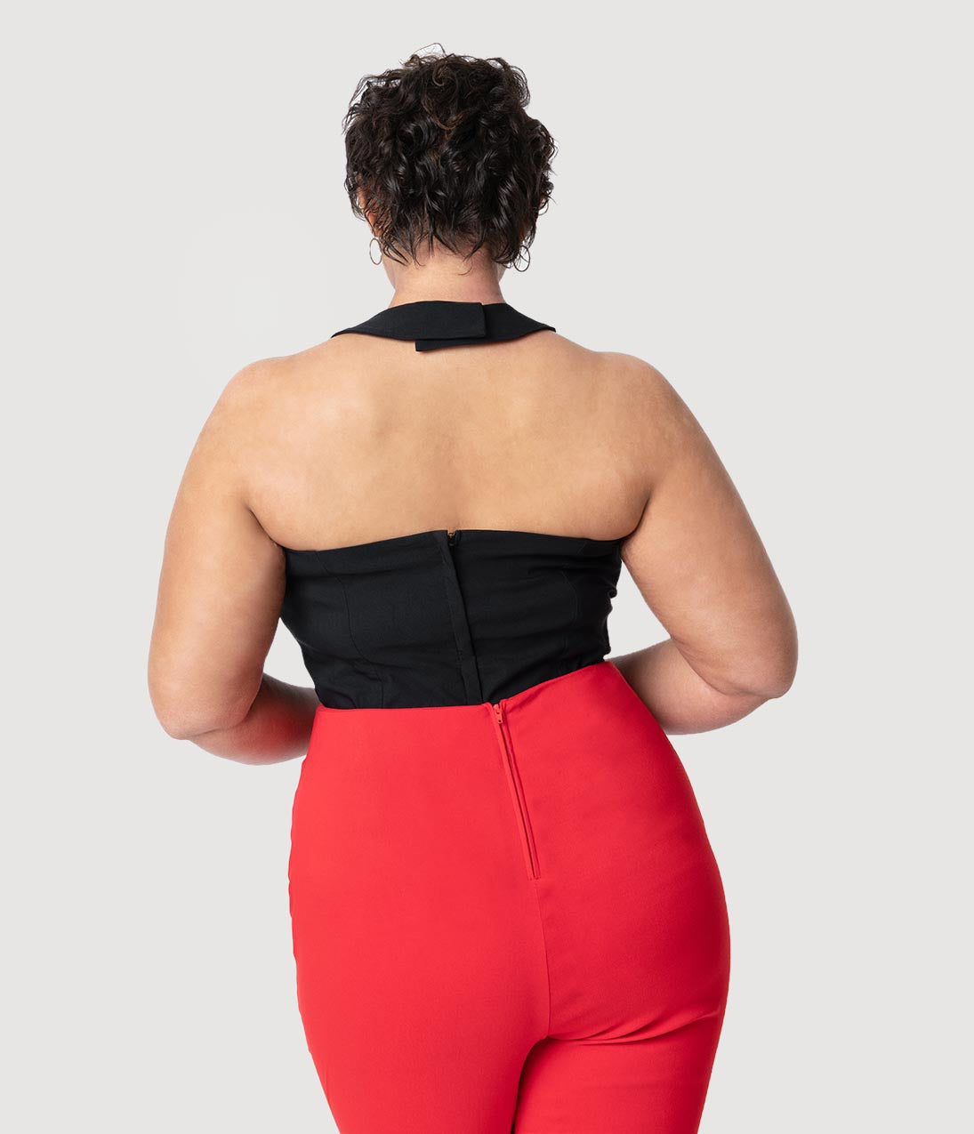 Unique Vintage Plus Size Black Stretch Rita Criss Cross Halter Top