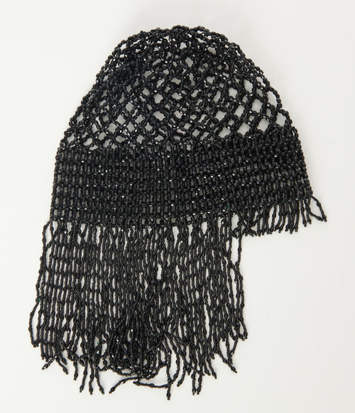 1920s Black Beaded Fringe Flapper Cap