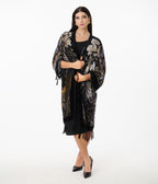 1920s Black Beaded Zodiac Goddess Devore Velvet Scarf Coat - Unique Vintage - Womens, TOPS, OUTERWEAR