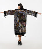 1920s Black Beaded Zodiac Goddess Devore Velvet Scarf Coat - Unique Vintage - Womens, TOPS, OUTERWEAR