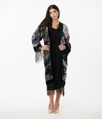 1920s Black Floral Goddess Devore Velvet Scarf Coat - Unique Vintage - Womens, TOPS, OUTERWEAR