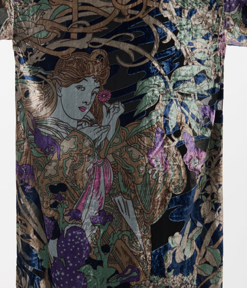 1920s Black Floral Goddess Devore Velvet Scarf Coat - Unique Vintage - Womens, TOPS, OUTERWEAR