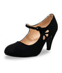 1920s Black Velvet Cutout Mary Jane Heels