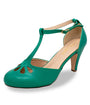 1920s Green Leatherette Cutout Kimmy T-Strap Heels