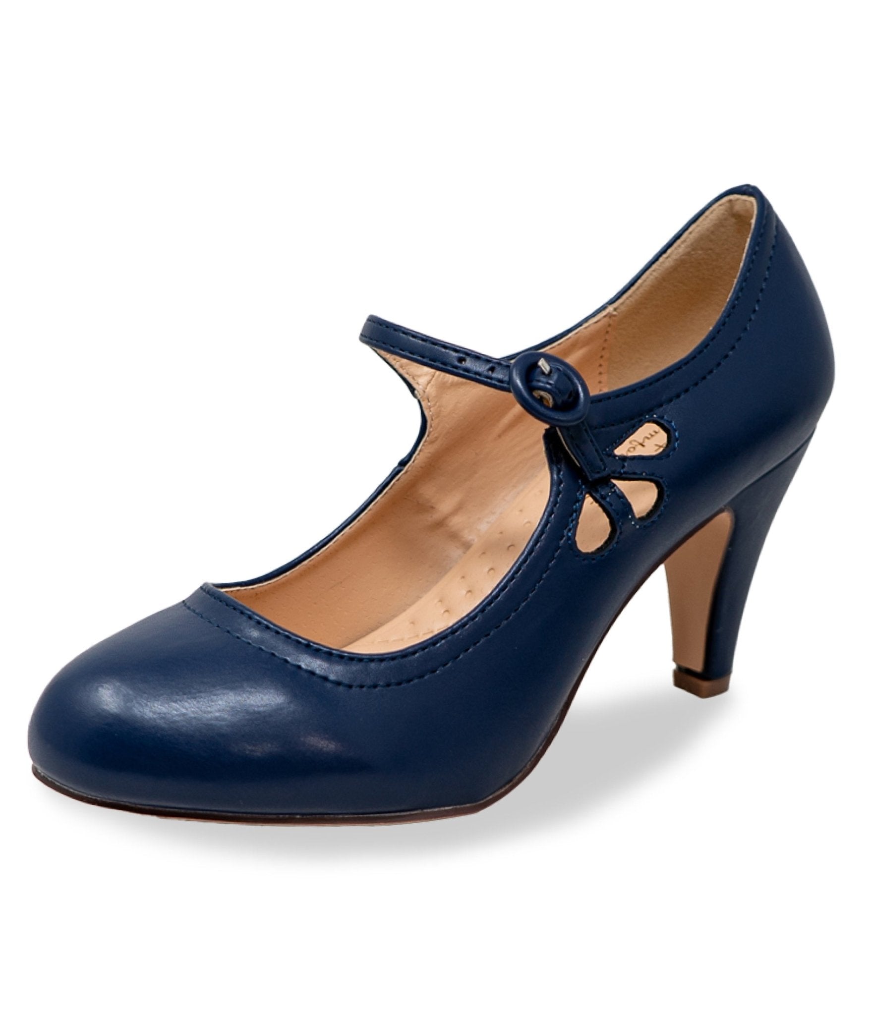 1920s Navy Blue Leatherette Mary Jane Heels - Unique Vintage - Womens, SHOES, HEELS