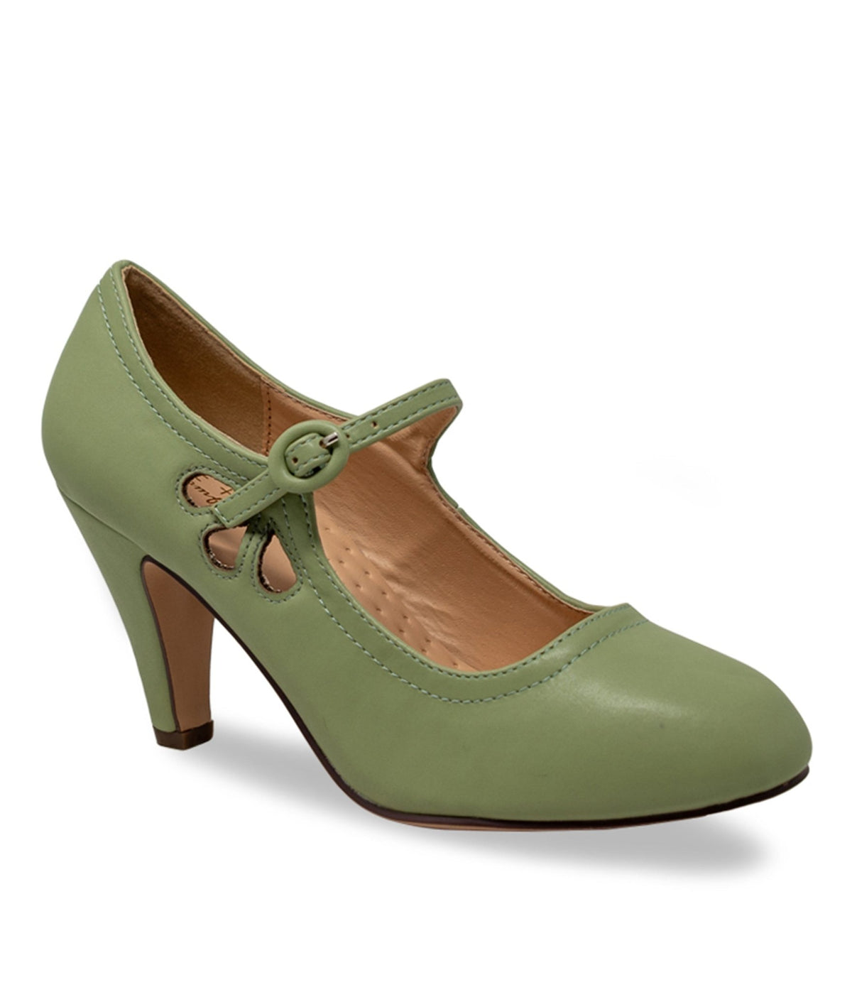 1920s Sage Leatherette Cutout Mary Jane Heels - Unique Vintage - Heels