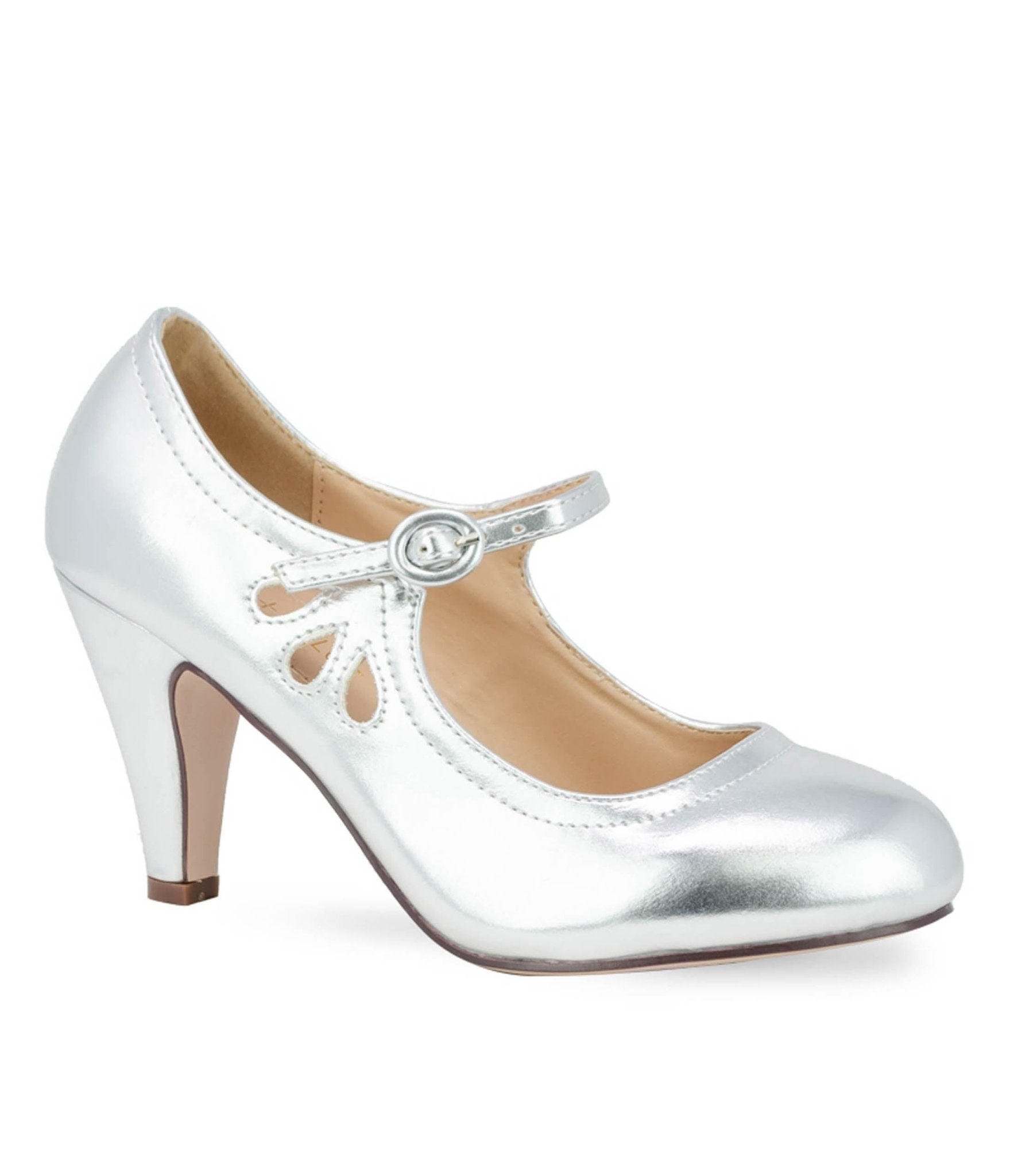 1920s Silver Leatherette Mary Jane Heels - Unique Vintage - Womens, SHOES, HEELS
