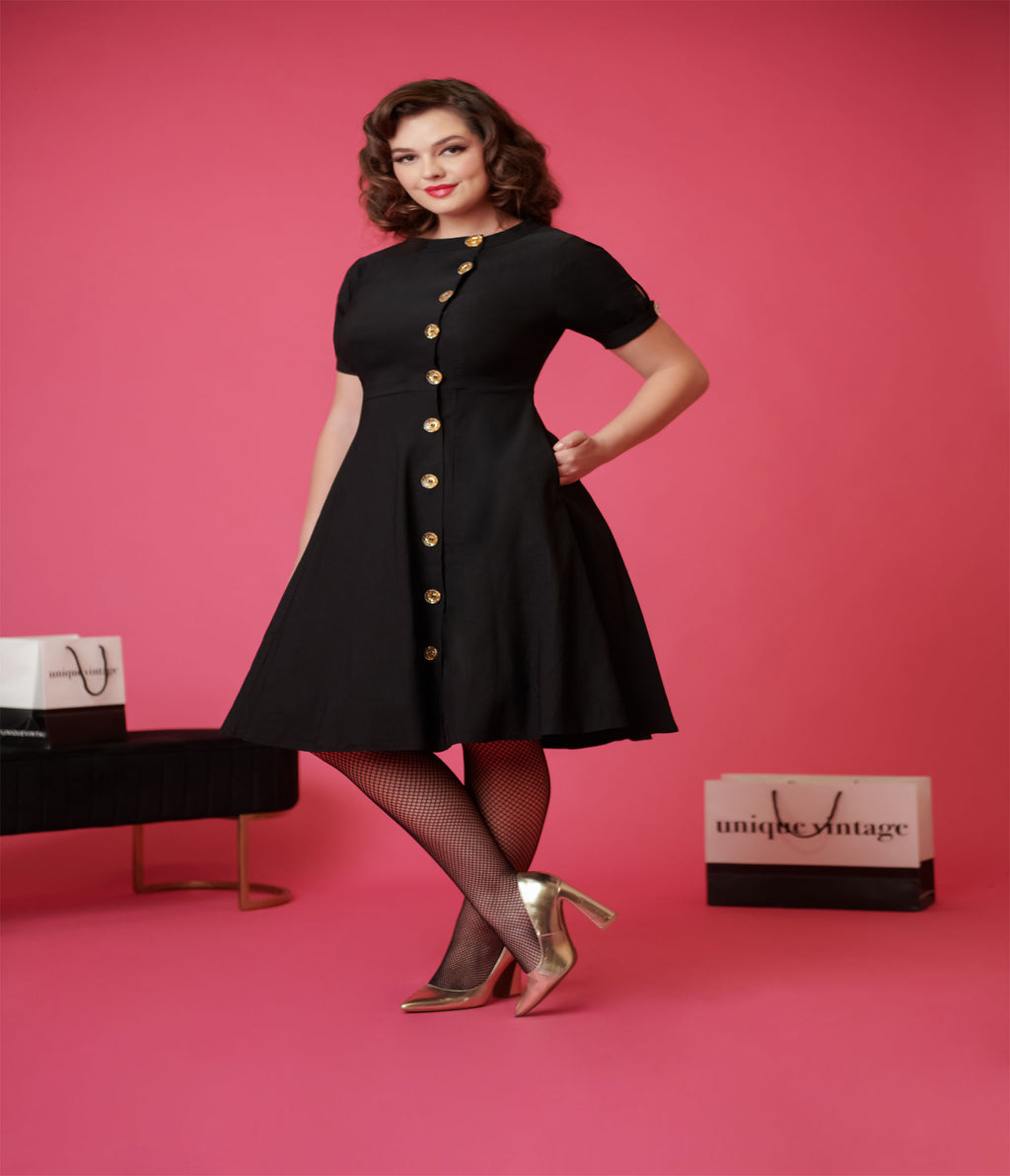 Unique Vintage Black Button Swing Dress Unique Vintage Black Button Swing Dress