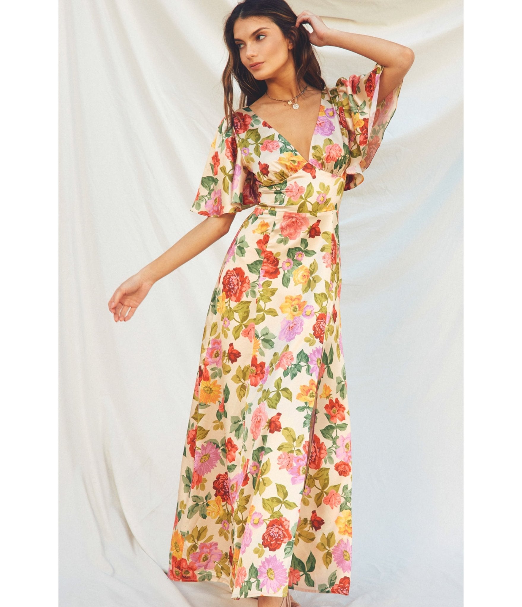 1930's Flutter Sleeve Floral Maxi Dress - Unique Vintage - 