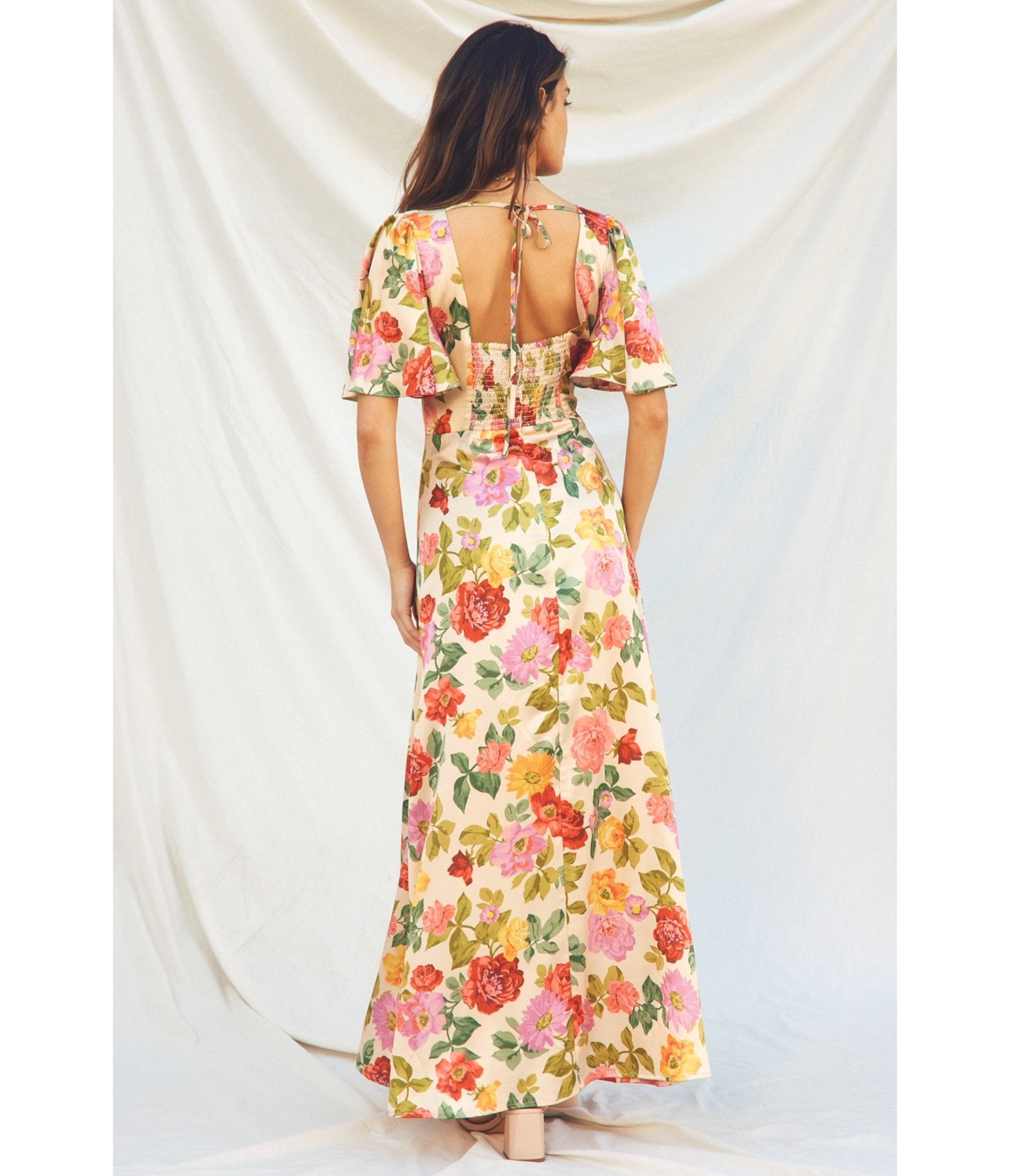 1930's Flutter Sleeve Floral Maxi Dress - Unique Vintage - 