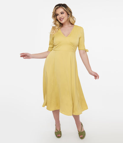 1940s Yellow Bella Swing Dress - Unique Vintage - Womens, DRESSES, FIT AND FLARE