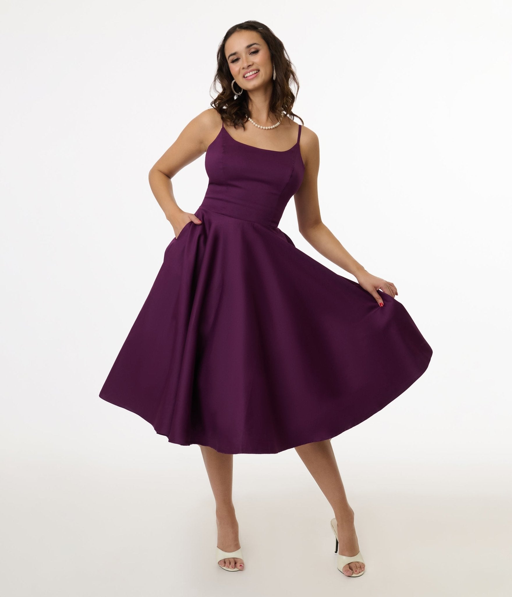 1950s Aubergine Peggy Swing Dress - Unique Vintage - Womens, DRESSES, SWING