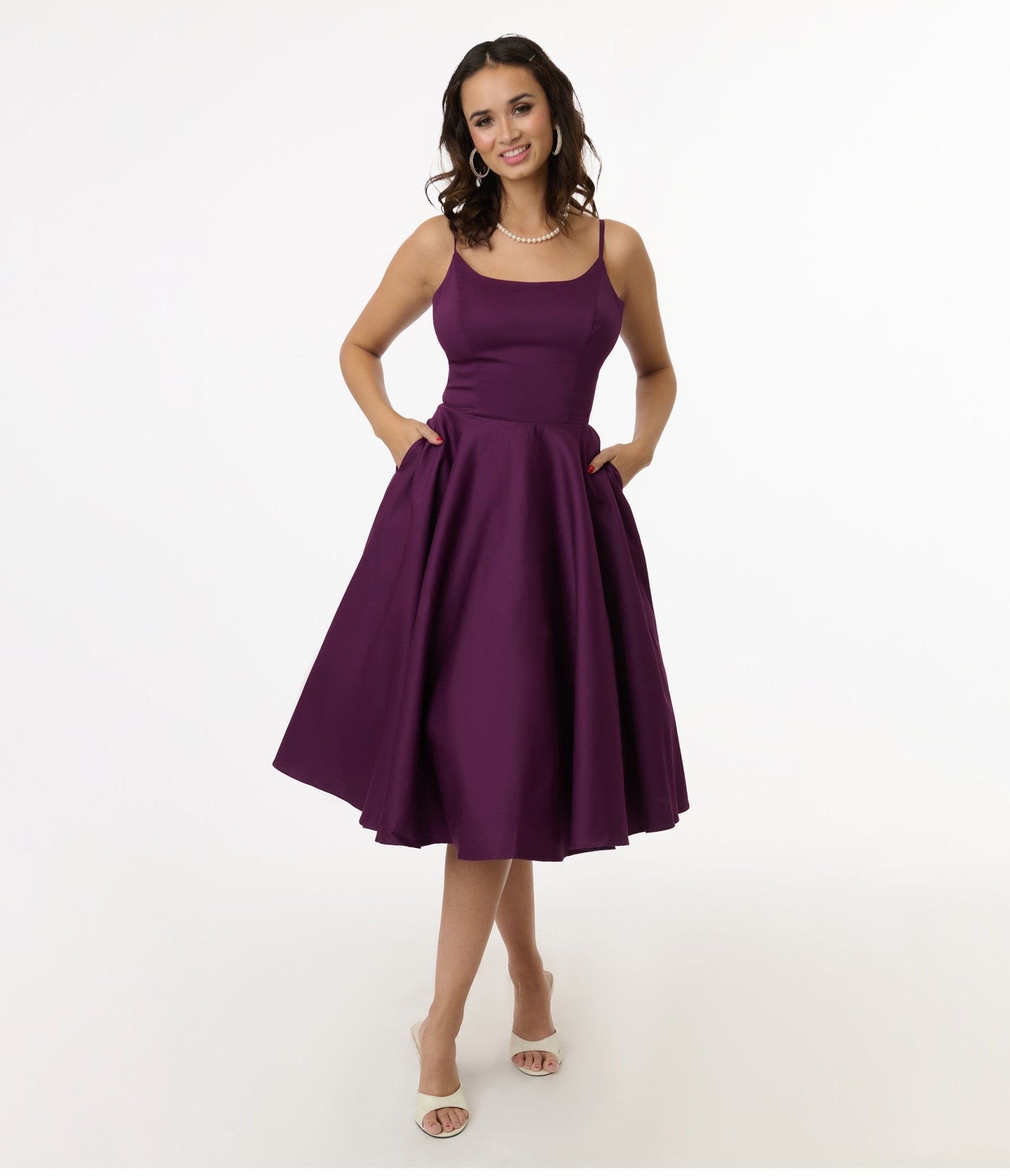 1950s Aubergine Peggy Swing Dress - Unique Vintage - Womens, DRESSES, SWING