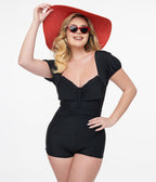 1950s Black Bow Romper Swimsuit - Unique Vintage - Womens, SWIM, 1 PC