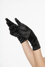 1950s Black Satin Wrist Length Gloves - Unique Vintage - Womens, ACCESSORIES, FLAPPER