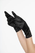 1950s Black Satin Wrist Length Gloves - Unique Vintage - Womens, ACCESSORIES, FLAPPER