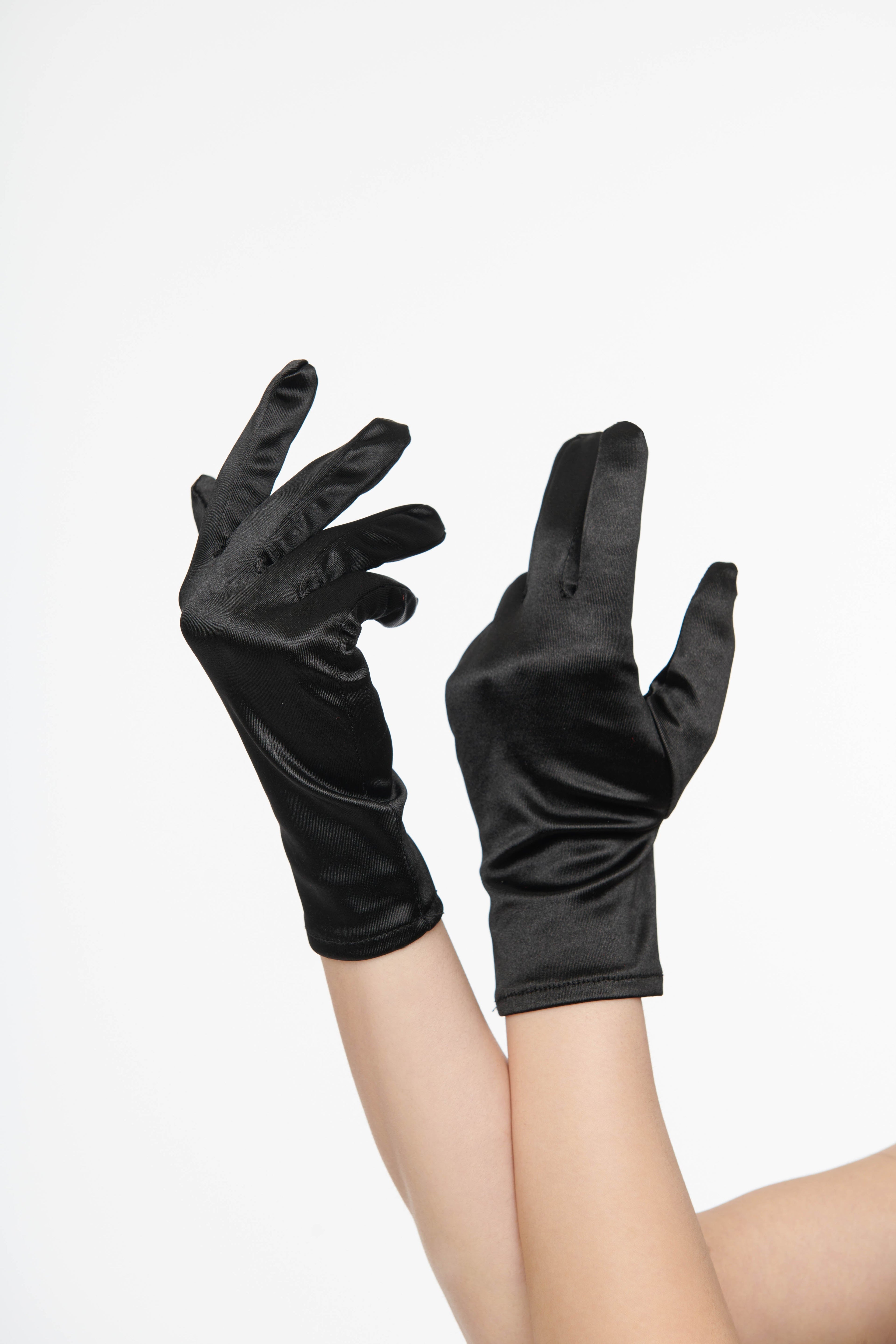 1950s Black Satin Wrist Length Gloves - Unique Vintage - Womens, ACCESSORIES, FLAPPER