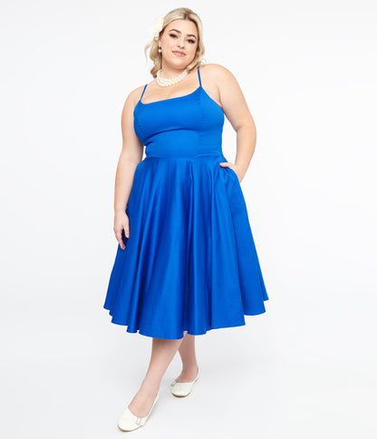 1950s Cobalt Blue Cotton Swing Dress - Unique Vintage - Womens, DRESSES, SWING