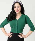 1950s Forest Green Cardigan - Unique Vintage - Womens, TOPS, SWEATERS