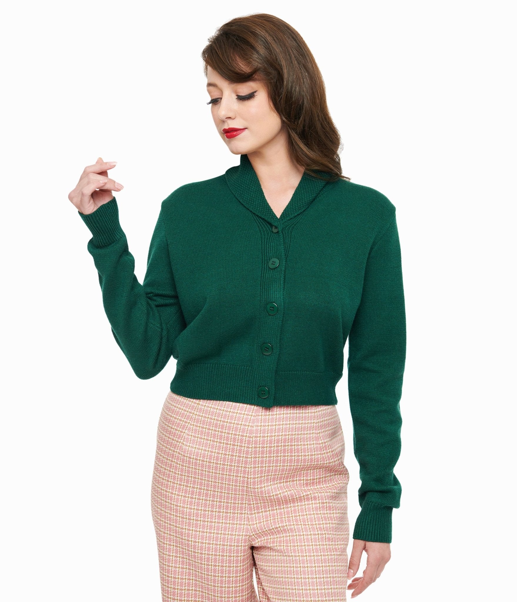 1950s Forest Green Cropped Cardigan - Unique Vintage - Womens, TOPS, SWEATERS