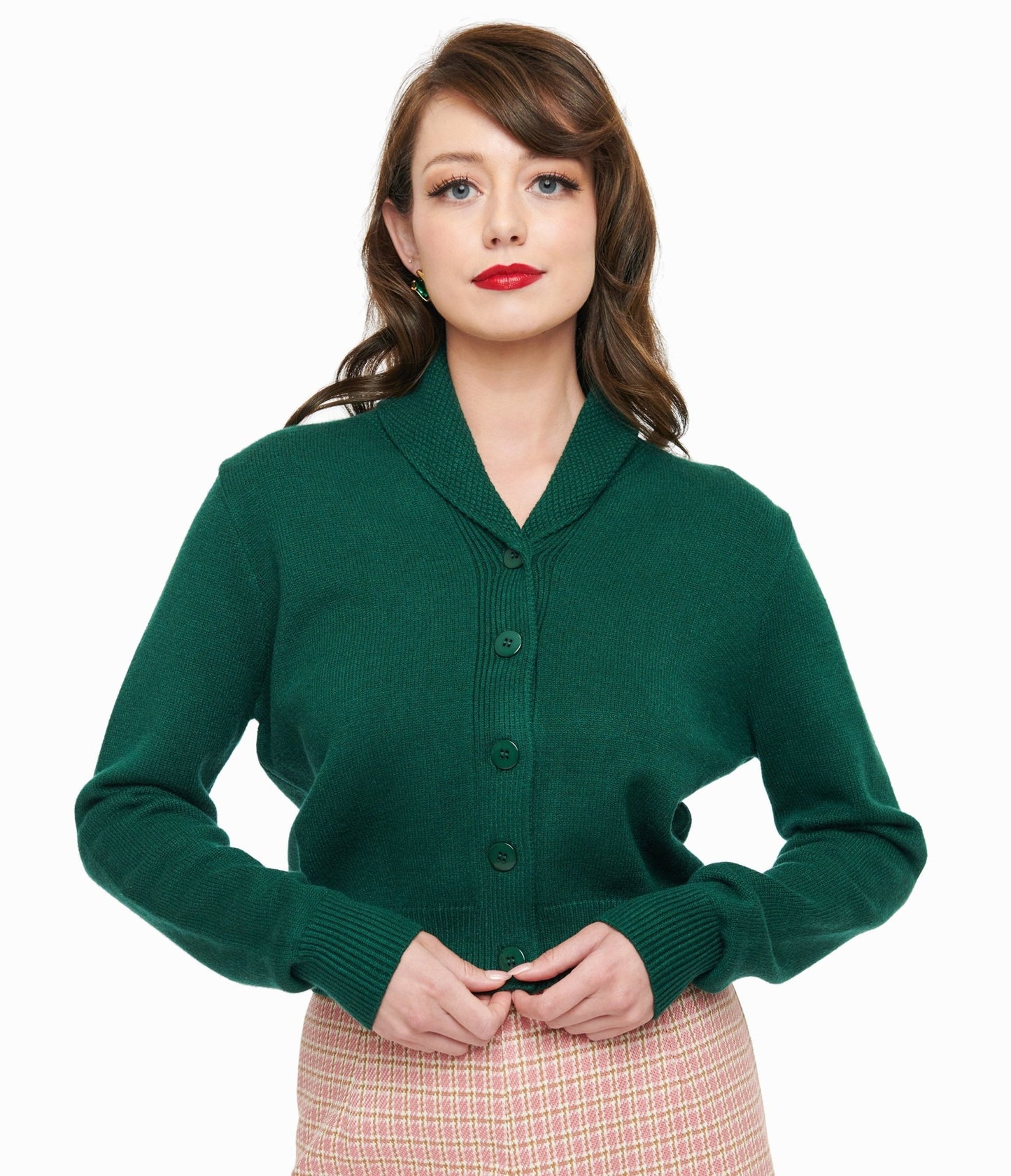 1950s Forest Green Cropped Cardigan - Unique Vintage - Womens, TOPS, SWEATERS