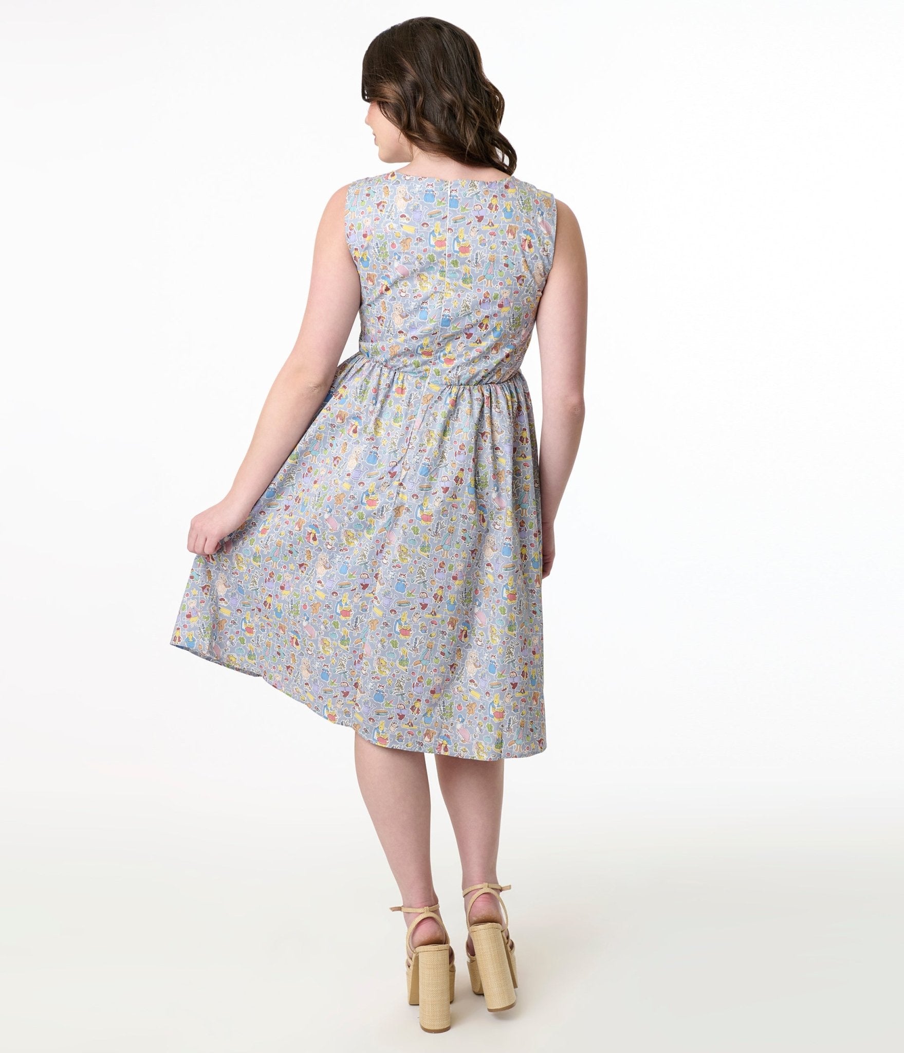 1950s Ice Blue Wonderland Print Fit & Flare Dress - Unique Vintage - Womens, DRESSES, FIT AND FLARE