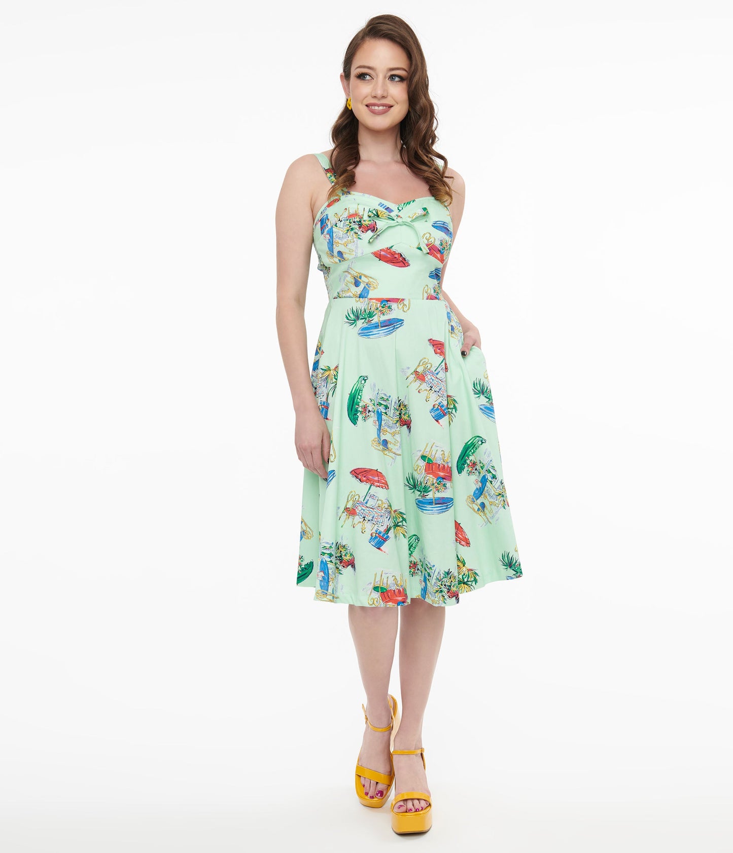 1950s Mint Green Le Parisian Cafe Print Shellie Swing Dress - Unique Vintage - Womens, DRESSES, SWING