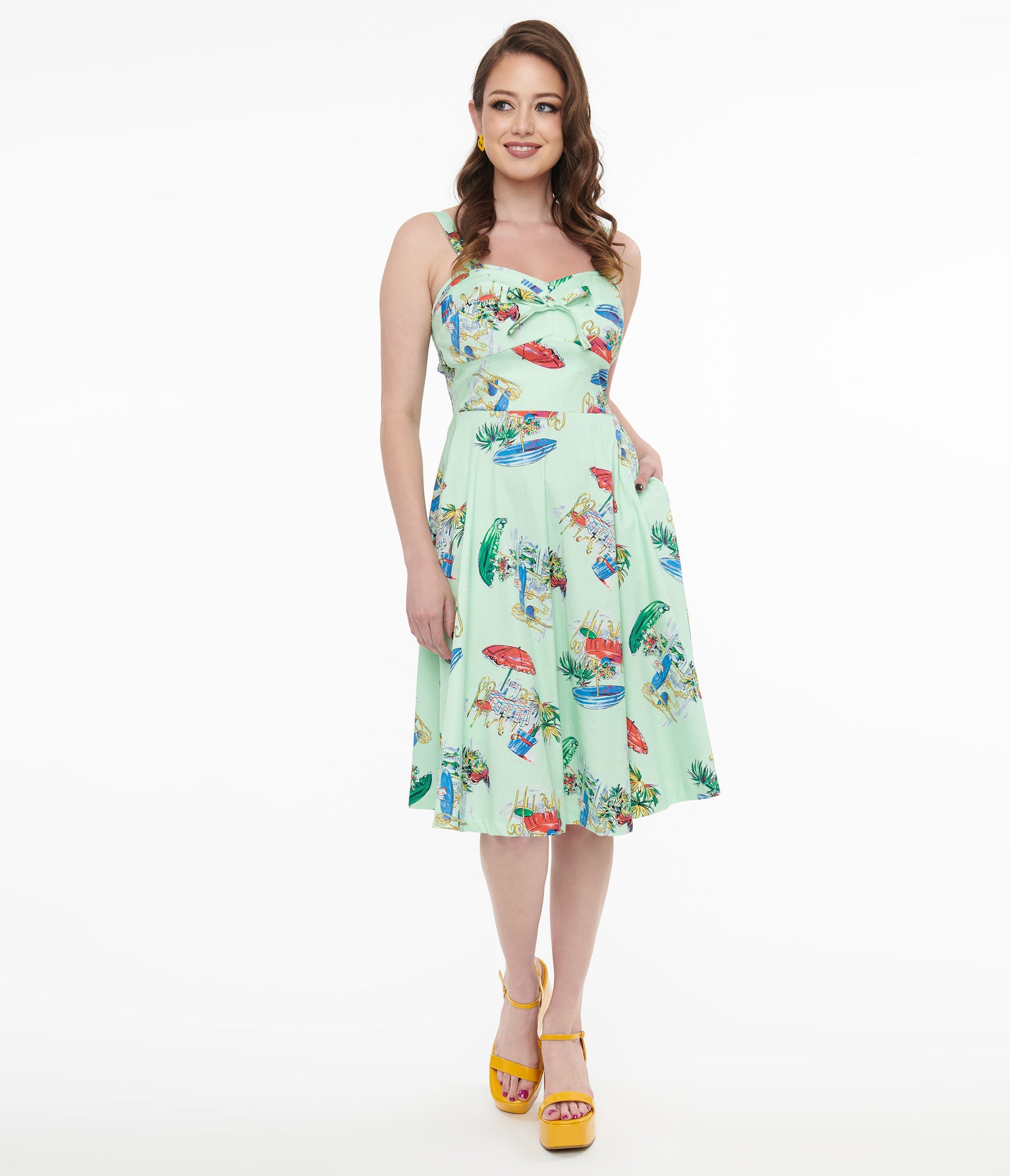 1950s Mint Green Le Parisian Cafe Print Shellie Swing Dress - Unique Vintage - Womens, DRESSES, SWING