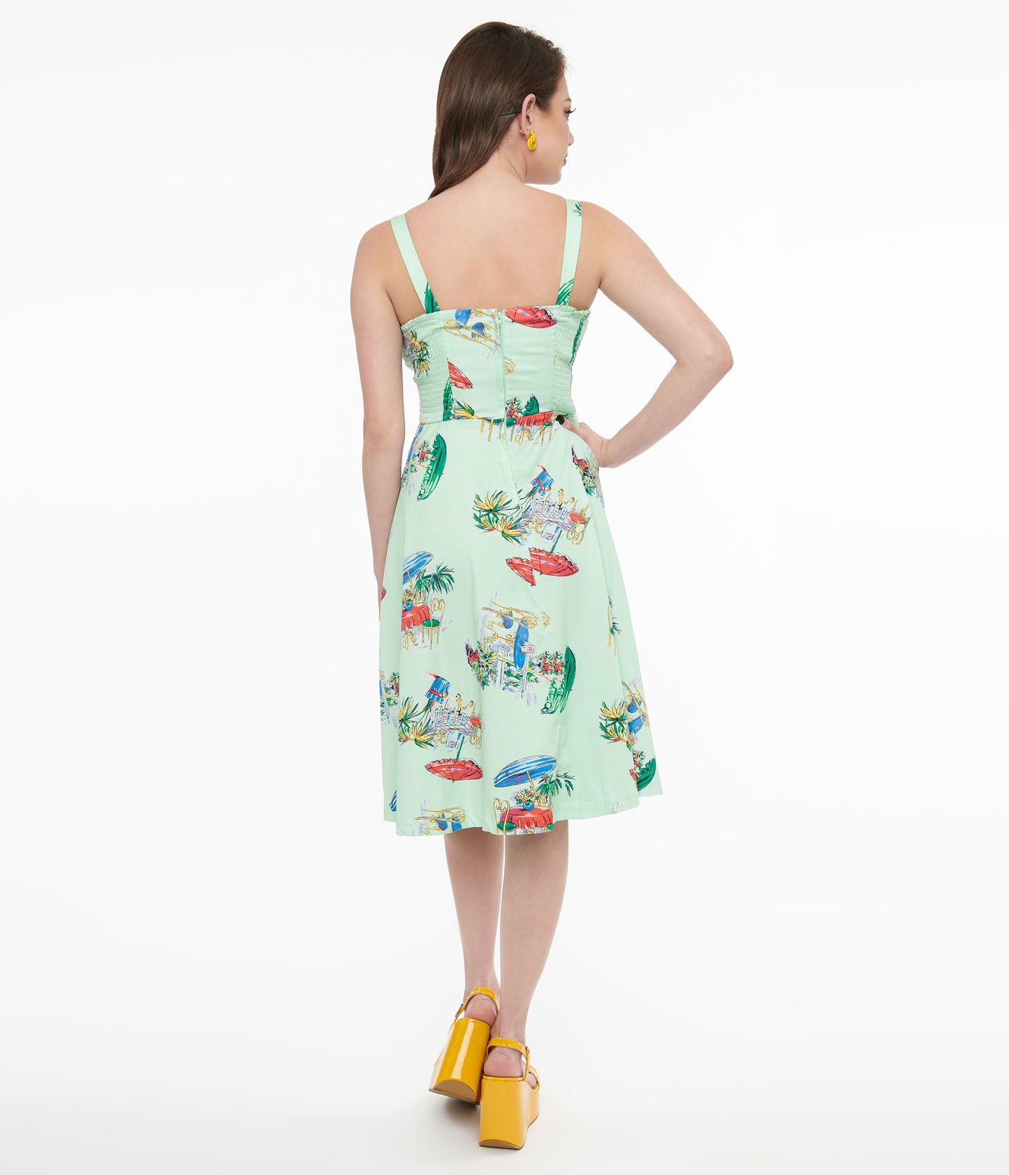 1950s Mint Green Le Parisian Cafe Print Shellie Swing Dress - Unique Vintage - Womens, DRESSES, SWING