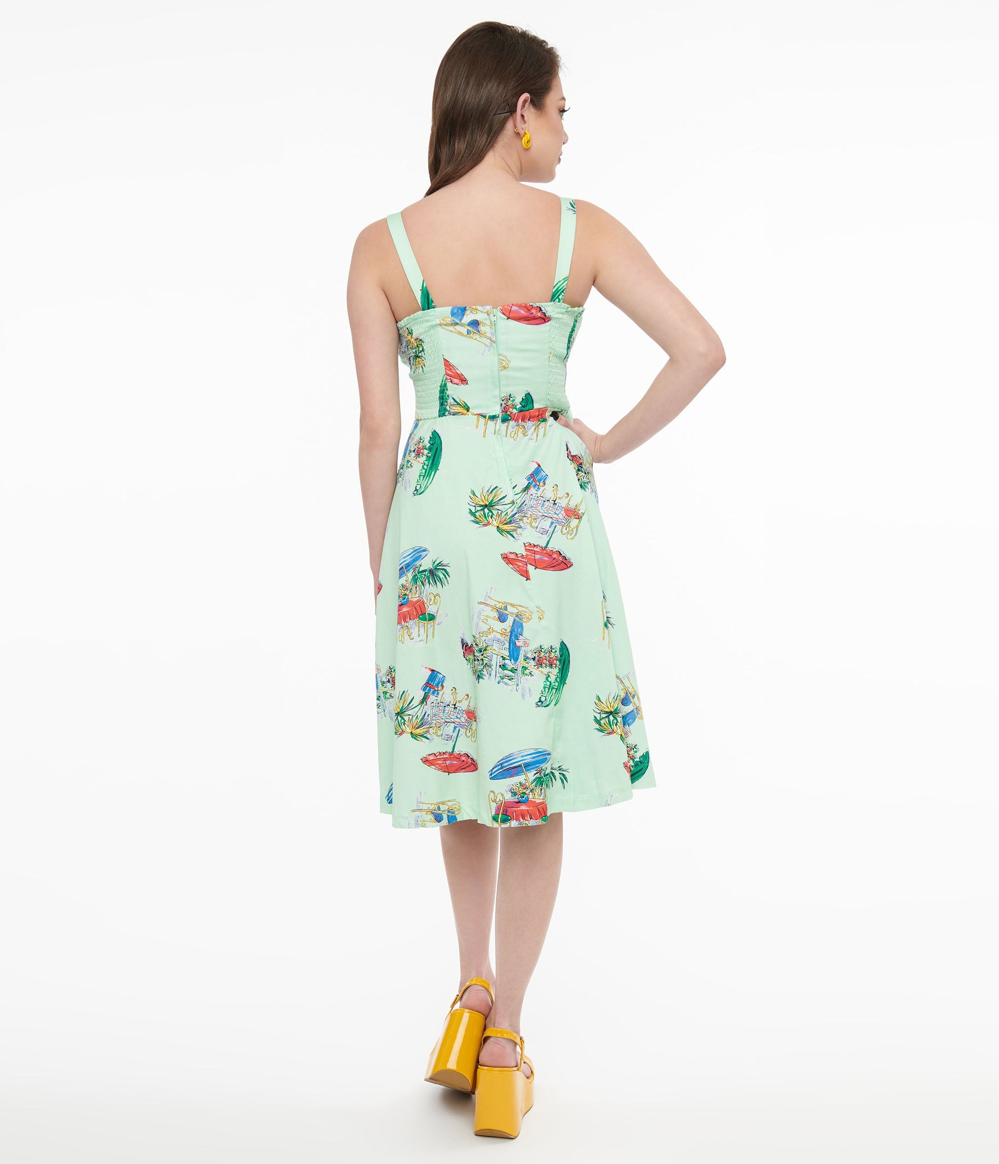 1950s Mint Green Le Parisian Cafe Print Shellie Swing Dress - Unique Vintage - Womens, DRESSES, SWING