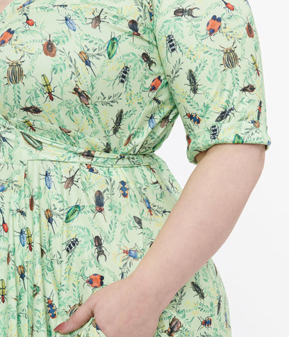 1950s Mint Green Nothing But Bugs Print Matilda Wrap Dress - Unique Vintage - Womens, DRESSES, SWING